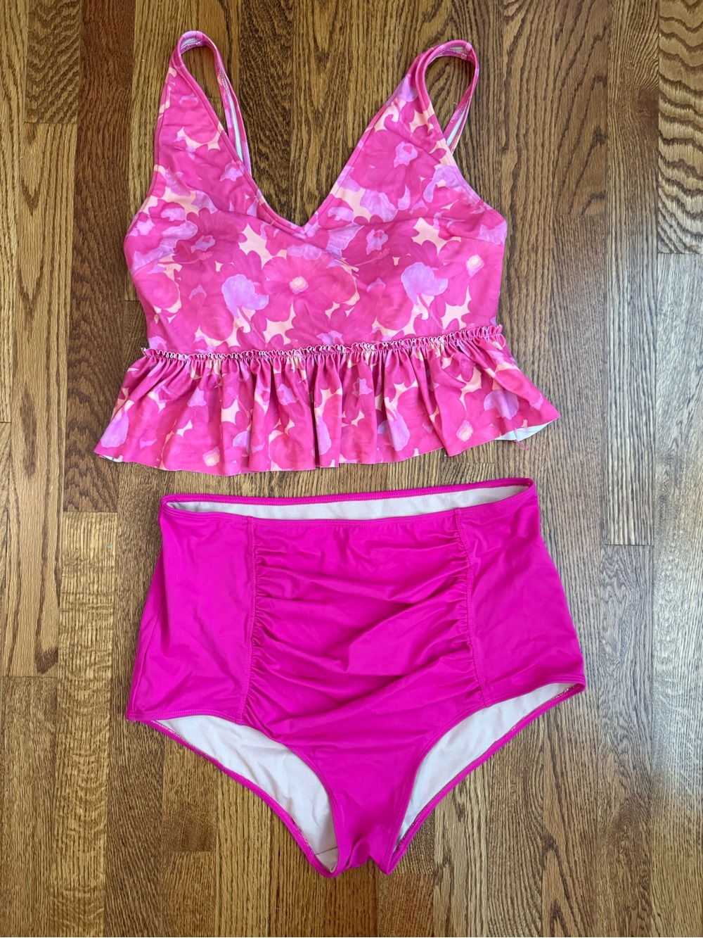 Pink Floral Peplum Bikini/Tankini Crop Top